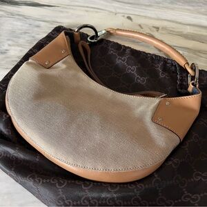Gucci Vintage Half Moon Canvas Leather Ring Hobo Shoulder Bag